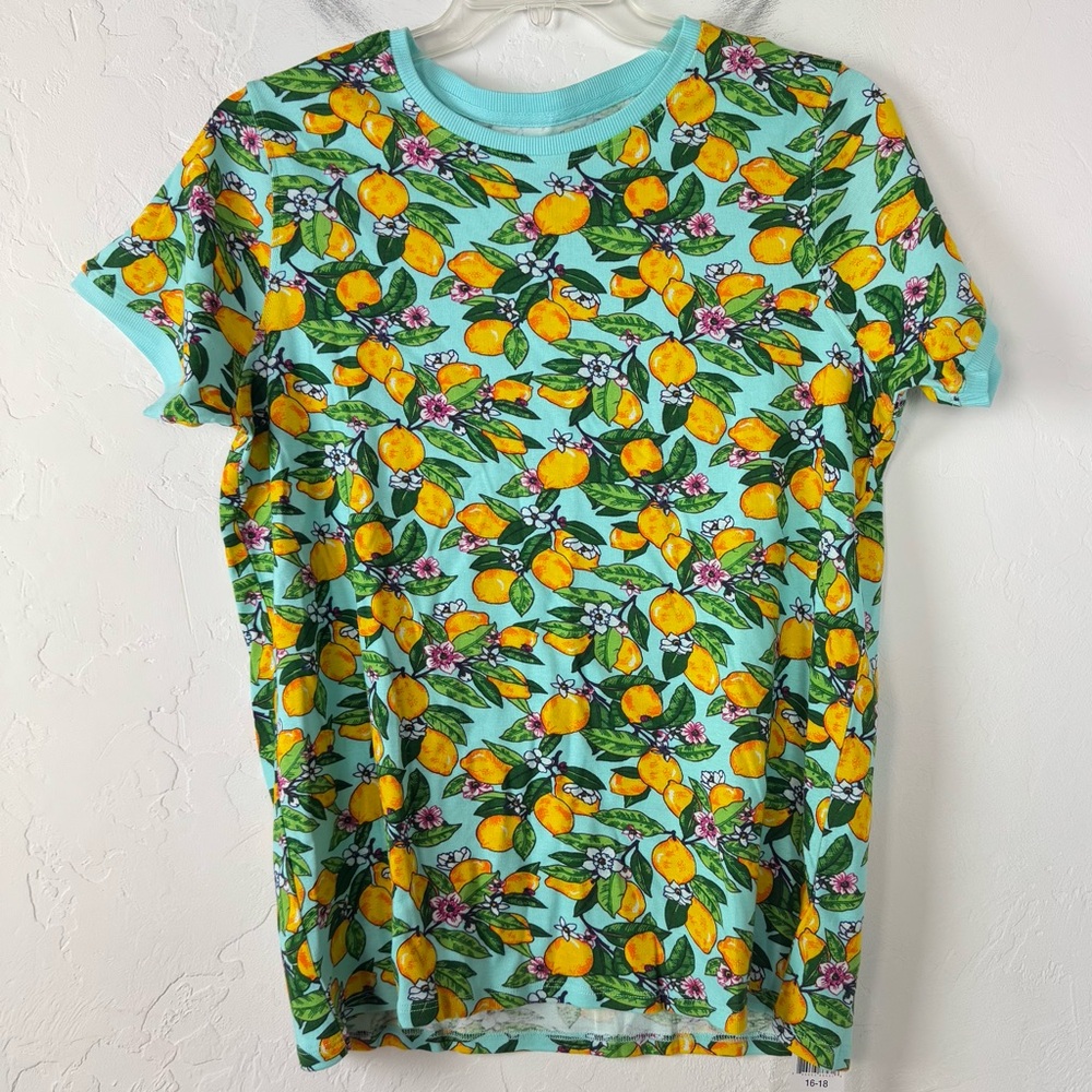 Vera‎ Bradley Shirt Knit Top Tee Ribbed Pajama PJ Sleep Lemon Grove Printed Blue